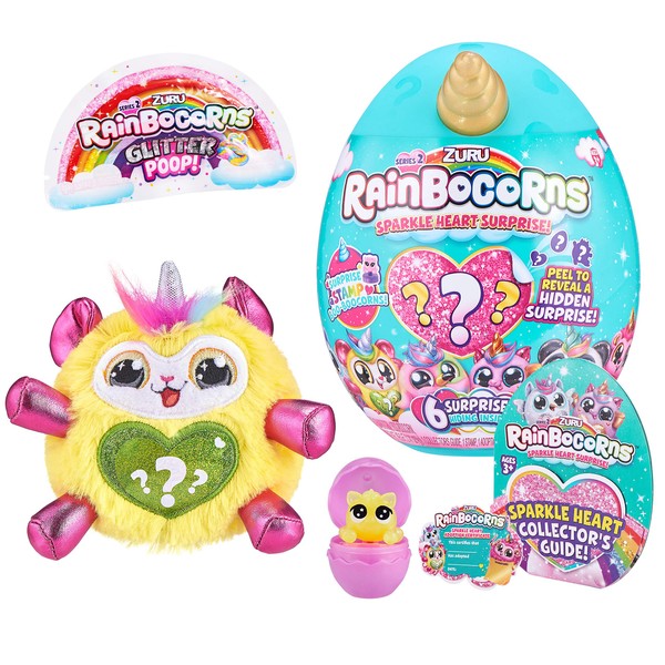 Rainbocorns Sparkle Heart Surprise Series 2 (Monkey) by ZURU, Collectible Plush Stuffed Animal, Egg, Stamp, Ages 3+ for Girls, Children