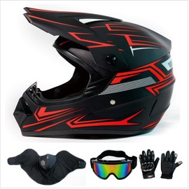 LASFRE Motorcycle Helmet Motocross Dirtbike ATV Full Face Off-Road Mountain Bike Helmet DOT with Goggles Gloves Mask Red Stripe L (58-59 cm)