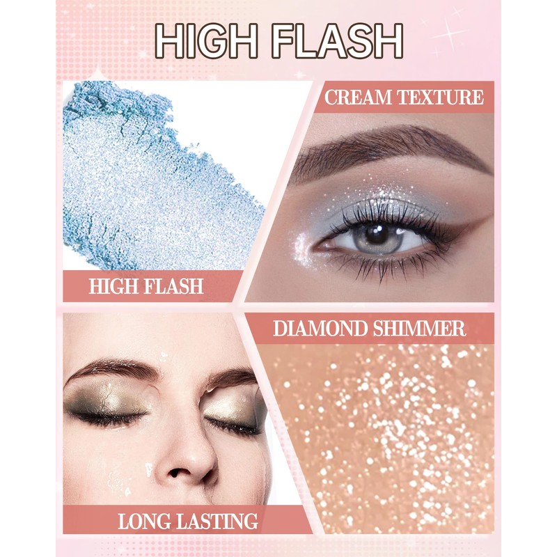 Sparkle Monochrome Eyeshadow Palette, Light Pink Glitter Shimmer Highly Pigmented