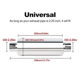 EVIL ENERGY 2.25" Resonator Muffler Stainless Steel (2.25 inch Inlet/Outlet, 13.8" Length)