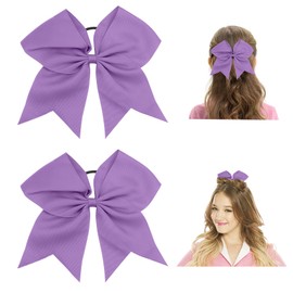 Purple Cheer Bows for Cheerleaders - Big 8-Inch Hair Bows, Ponytail Holders, Hair Ribbons for Cheerleading, Softball, and Girls' Accessories