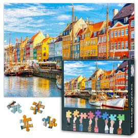 Old Nyhavn Port 1000 Piece Puzzle for Adults Colorful Town Puzzle 1000 Pieces Suitable for Game Nights Adolescent Family Toy Home Wall Decoration Finished Puzzles Size: 70x50cm