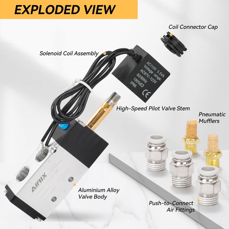 AIRIX 4V210-08 Pneumatic Solenoid Valve AC110V, 2 Position 5 Way,