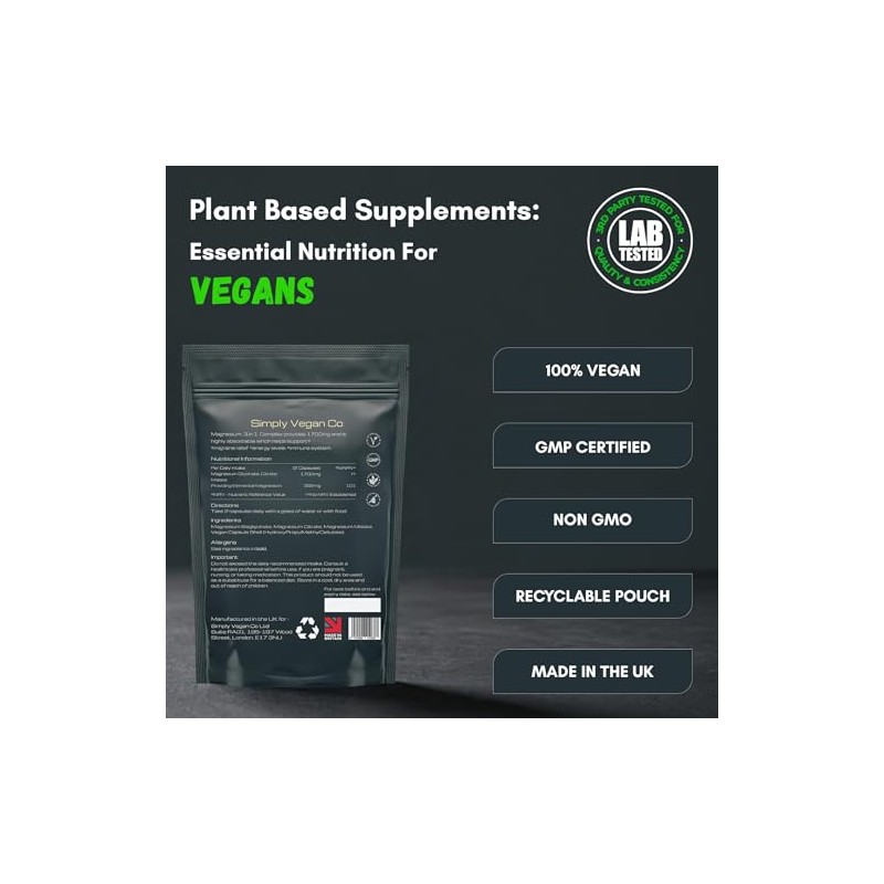 Vegan Magnesium Glycinate 1700mg | High Absorption Magnesium Bisglycinate |