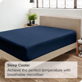 Bare Home Fitted Bottom Sheet Small Double - Premium 1800 Ultra-Soft Microfibre - Ultra-Soft Wrinkle Free - Deep Pocket - 35 CM Deep - 15" Deep - Small Double Fitted Sheet (Small Double, Dark Blue)