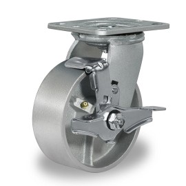 Unbranded 5"X 2" Heavy Duty Casters Semi Steel Cast Iron Wheels Capacity up to 1000-4000LB - 1 Brake