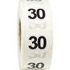 White Number 30 Stickers 0.75 Inch 19 mm Round 500