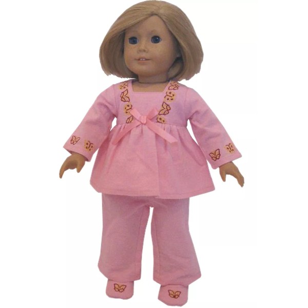 Unbranded Pink Butterfly Pajamas w/ Matching Slippers fit 18" American