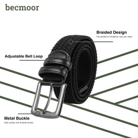 Becmoor 2-Pack Men's Stretch Belt | Breathable | Stretch | 2 Pack Woven Belts | Comfortable | Durable | Holeless for Effortless Style | Casualwear | Workwear | Holiday Belt (Navy/Black)