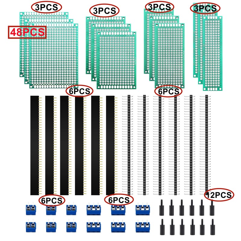 HUAZIZ Pack of 48 PCB Board Kits, 12 Pieces Double-Sided