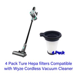 Replacement Filters Compatible with Wyze Cordless Vacuum Cleaner, 4 Pack Removable and Washable HEPA Filter with 1 Cleaning Brush