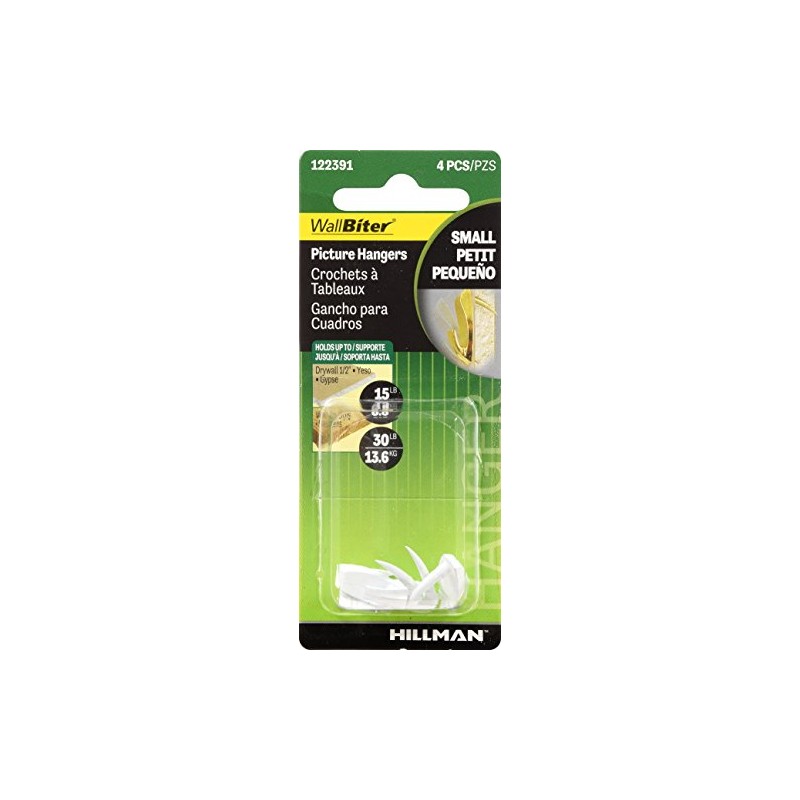 Hillman 122391 Small Wall Biter Picture Hangers White finish 40lbs