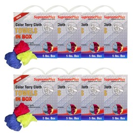 SupremePlus Premium Color Terry Cloth Rags - (5 lbs. Compressed Box - Pack of 8) Super Absorbent Cotton Towel Cleaning Rags for Garage, Shop Rags, Industrial Use & Housekeeping - Shop Rags Bulk