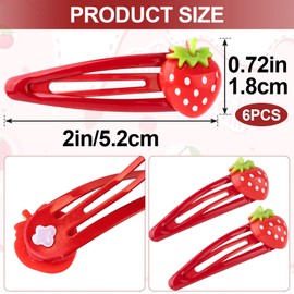 PAGOW 6 Pcs Strawberry Hair Clips, Y2K Red Cute Hair Barrettes, Fruit Cutecore Hair Accessories, Decorative Metal Snap Hair Clips for Women (Red)