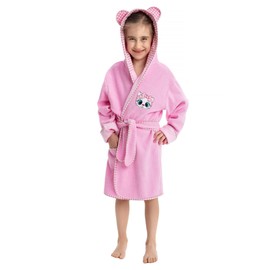 LEVERIE Children's Bath Robe for Boys and Girls (Size 86-158), Made in EU, Various Models, pink cat