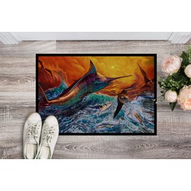 Caroline's Treasures JMA2012MAT Reflective Chaos Blue Marlin Doormat 18x27 Front Door Mat Indoor Outdoor Rugs for Entryway, Non Slip Washable Low Pile, 18H X 27W