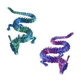 KEQAR 2 Stück 3D-gedruckte Drachen, geheimnisvolle realistische Drachen-Dekorationen, ewig bewegliches Kristalldrachen-Tischspielzeug, 30cm magischer Farbverlaufsdrache