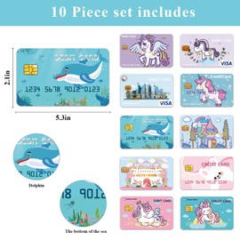 Fake Credit Cards for Kids, Play Credit Cards Pretend Debit Credit Cards for Girls and Boys, Fake Toy Cards 10pcs
