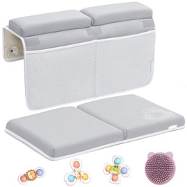Mostop Baby Bath Kneeler and Elbow Rest Pad Set - 1.5 inch Kneeling Pad Mat for Bathtub - Thick Baby Bath Kneeler Pads with 3 Bath Toys - Quick Dry & Non-Slip, Foam Mat with Toy Organizer Pockets