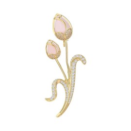EMEGCY Pink Tulip Brooch for Women Tulip Rhinestone Brooch Pin Gold Plated Tulip Lapel Pin Jewelry Gift for Wife