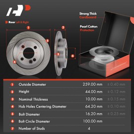 A-Premium 10.2 inch (259mm) Rear Solid Disc Brake Rotors + Ceramic Pads Kit Compatible with Mini Models - Cooper 2007-2015, 6-PC Set