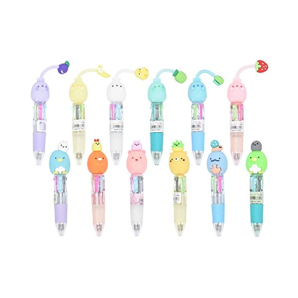 Ranvi 12 Cute Animal Ballpoint Pens, 4 in 1 Retractable Multicolor Ballpoint Pens, Multicolor Pens for Office School Household Supplies, Funny Pens for Birthday Gifts