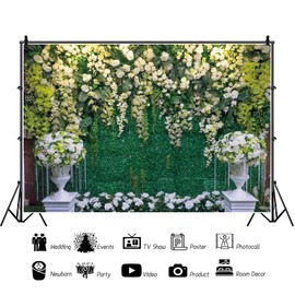 Haoyiyi 10x8ft Wedding Arch 3D White Flowers Wall Bakcdrop Spring Green Leaves Microfiber Garland Background Photography Photo Lover Mom Bridal Shower Reception Annivesary Photo Studio Booth Props