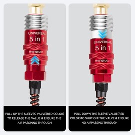 Wangsucc Air Compressor Hose 1/4 Inch × 50 ft Flexible Reinforced Polyurethane (PU) Air Hose 300 PSI, Bend Restrictor, 1/4'' Air Hook for Nailer, 5 IN 1Universal Swivel Air Fitting (red）