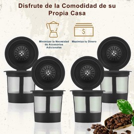 Cápsula de Café Recargable 4 Pack, Filtros de Café de Acero Inoxidable de Plástico, Cápsulas Reutilizables Compatible con Keurig 1.0 y 2.0, Capsule Reusable con Cuchara de Café y Cepillo