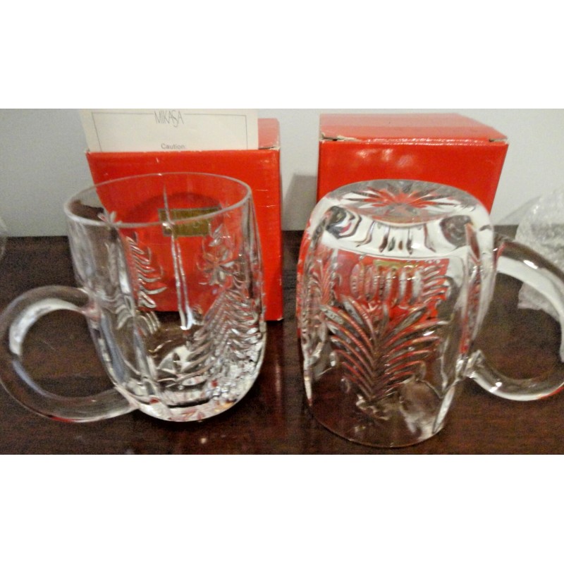MIKASA CHRISTMAS TREE LEAD CRYSTAL SET OF 2 COFFEE TEA
