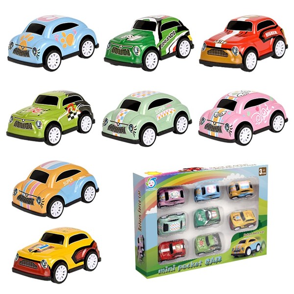BEcton 8-piece car toy set, metal pull back mini toy cars, pull back toy car, pull back city cars, friction-operated die-cast cars for the educational game of boys and girls