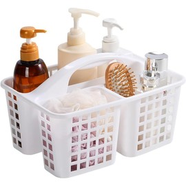 Boxonly Portable Shower Caddy Basket,Convenient Cleaning Supplies Organizer with Compartments and Handle,Ideal for Bathroom, Bedroom, Kitchen, College Dorm,Garden,etc.12.4" x 7.4" x 5.1"white