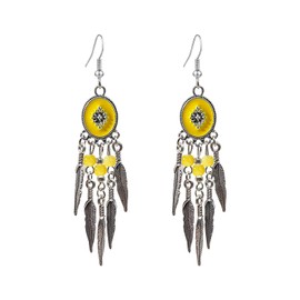 Fuvirou Vintage Bohemian Beaded Long Tassel Drop Dangle Earrings Unique Bohemian Ethnic Tassel Feather Dangle Earrings for Women Jewelry Gifts (yellow)