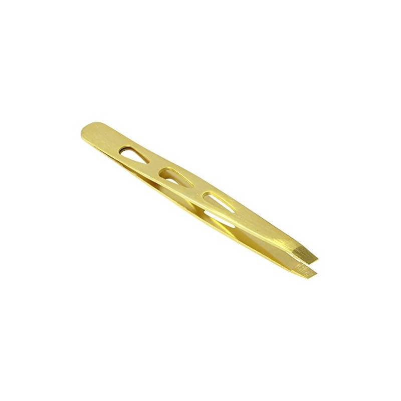 HTS 172D7 4" Gold Slanted Eyebrow Tweezers with Droplet Holes