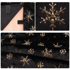 yuboo - Falda negra para árbol de Navidad, piel sintética de 48 pulgadas con copos de nieve de lentejuelas doradas, alfombra esponjosa para decoración de árbol de Navidad y oro negro