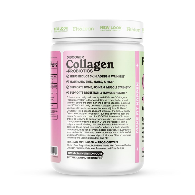 Fit & Lean Collagen + Probiotics- Grass-fed Collagen Peptide Powder,