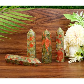 MAIBAOTA 4" Unakite Healing Crystals Wands Gifts for Beginners Hexagonal Point Tower Meditation Nature Reiki Polished Protection Decor Large Crystal 1pcs
