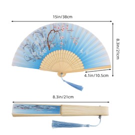 HotoPink 4 PCS Folding Fans with Tassel, Silk-like Fabric and Hollow Carved Bamboo Handheld Folding Fan, Chinese Style Handheld Fan Folding for Birthday Dancing Cosplay Wedding Party Props Decoration