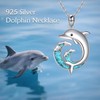 URONE Dolphin Necklace 925 Sterling Silver Turquoise Wave Pendant Ocean