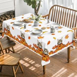 Artoid Mode Cats Maple Leaves Scarves Pumpkins Autumn Table Cloth, Rectangular 140x220 cm Fall Table Cover For Party Home Table Decorations
