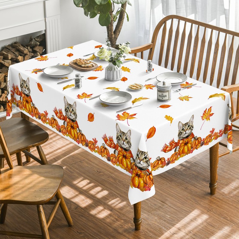 Artoid Mode Cats Maple Leaves Scarves Pumpkins Autumn Table Cloth,