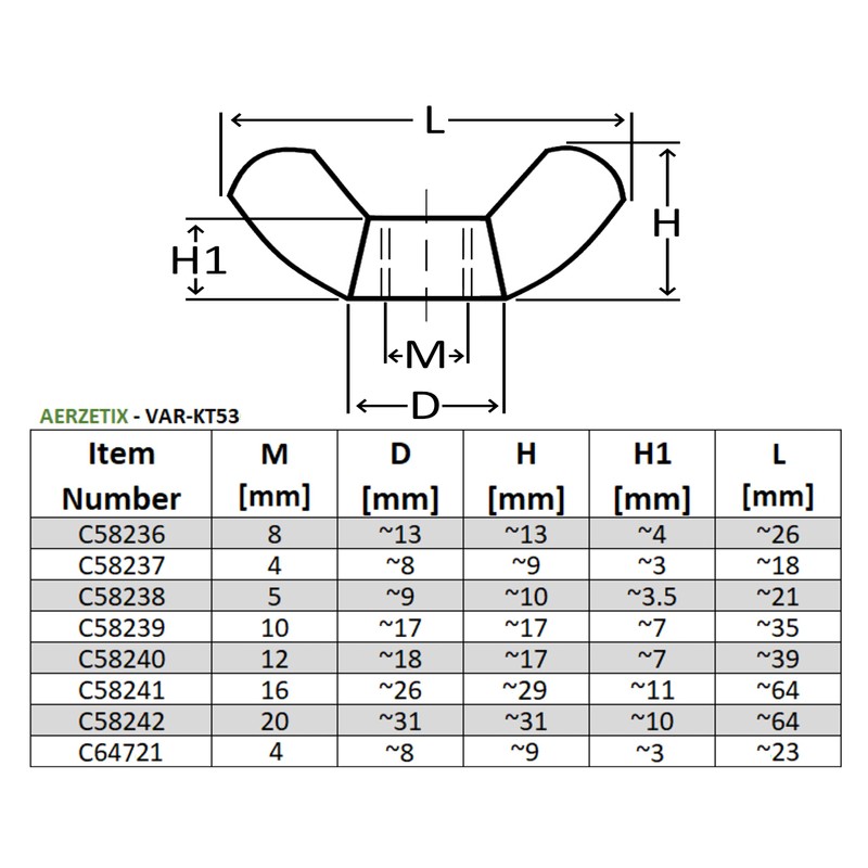 AERZETIX - C58241 - set of 5 nuts with wings