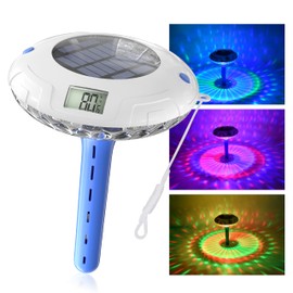 PoolPrime Pool Thermometer Easy to Read, Solar Pool Light with 8 RGBW Color Modes, Dual Dightal Displays for Inground Above Ground Pools (Darkblue)