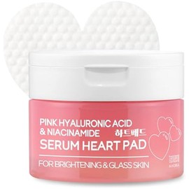 TENZERO Pink Hyaluronic Acid Niacinamide Serum Heart Pad 50ea, Hydrating & Brightening Glowing Face Toner Pads, Korean Facial Radiance Pads, Dry Skin, 150g