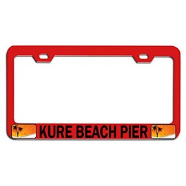 Custom Brother - Kure Beach PIER Beach Summer Surf Surfing Red Steel Auto SUV License Plate Frame License Tag Holder, J69