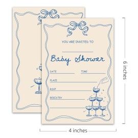 XZMBQ Funny Baby Shower Invitations - 20 Invitation Cards 4"x6" with 20 Envelopes - Blue&Beige Minimalist Design - Whimsical Baby Shower Invites.(066)