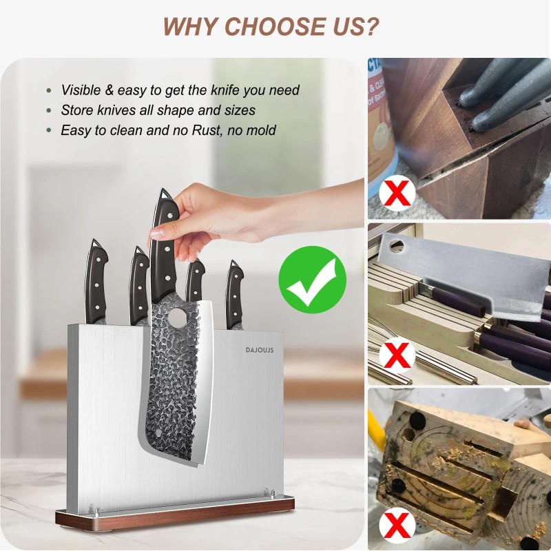 DAJOUJS Magnetic Knife Holder, Stainless Steel Magnetic Knife Block without