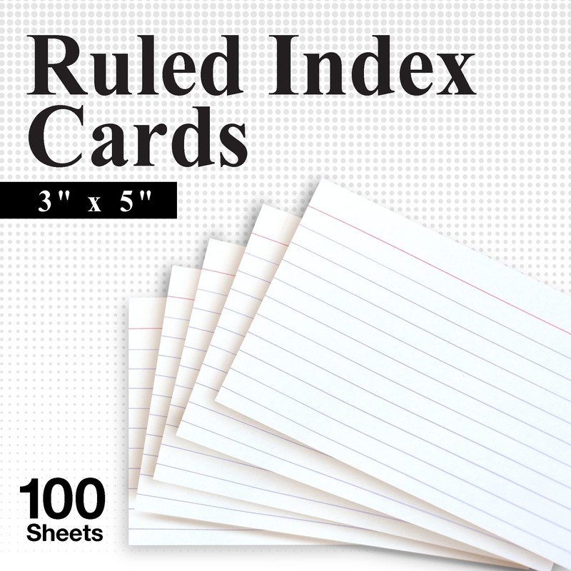 BAZIC Ruled Index Cards 3" X 5" 100 Count, White