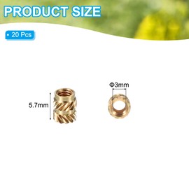 PATIKIL M3 x 5.7 x 4.6 mm Brass Thread Insert, Pack of 20 Metric Knurled Nut Heat Set Insert for Plastic 3D Printing Components