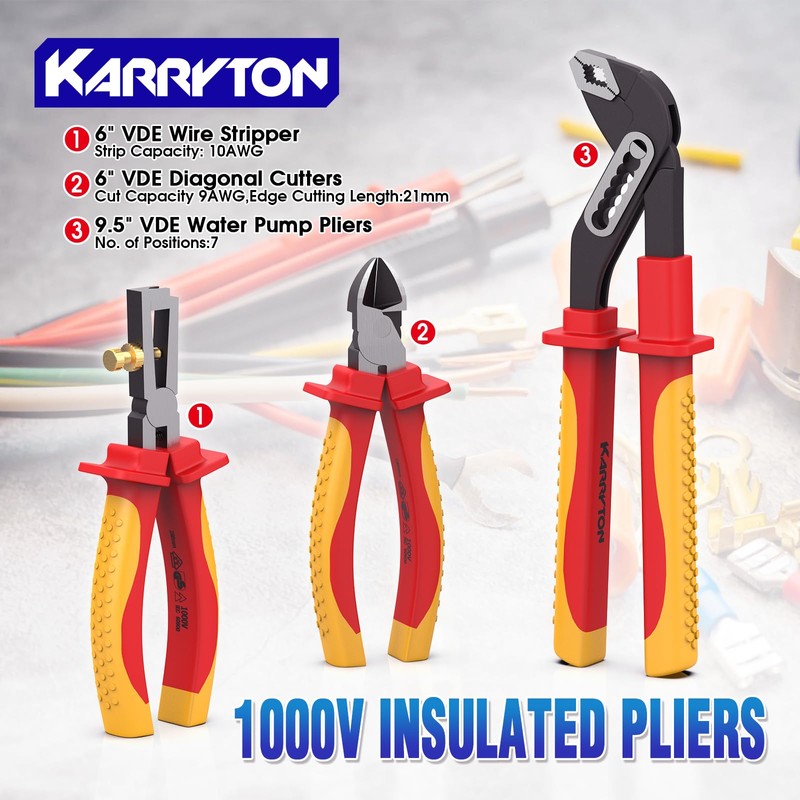 KARRYTON 14PC 1000V Insulated Electrician Tool Set,VDE Certified Electrical Tools